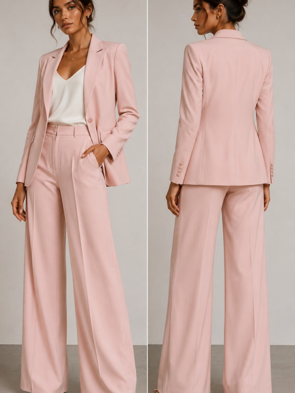 Tailored Wide-Leg Suit Pants in Blush Pink